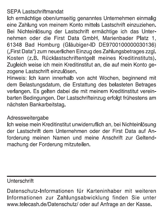 Ökobon 57/40/12 mit First Data Lastschrifttext